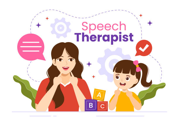 Speech Therapist Vector Illustration with Child Training Basic Language Skills and Articulation Problem in Flat Cartoon Hand Drawn Templates